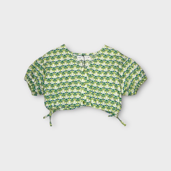 Zara Geometric Green Poplin Top - Picture 4 of 7